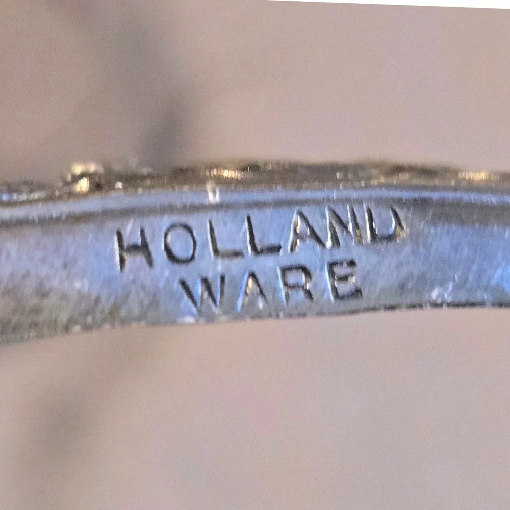 Holland Ware Vtg‎ Silver Plate Divided Footed Tray Glass Insert Dutch Scene
